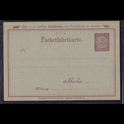 Privatpost, Packetfahrtkarte Berlin, 2 pfg. braun, ungebraucht