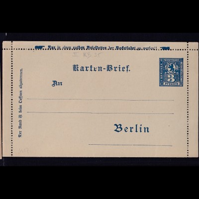 Privatpost, Packetfahrtkarte, Berlin, Kartenbrief Mi.-Nr KB 35, ungebraucht