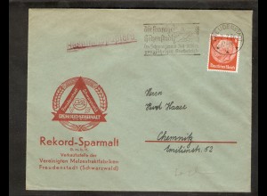 DR. Reklame-Brief, Rekord-Sparmalt, Freudenstadt, Marke mit Perfin VF,