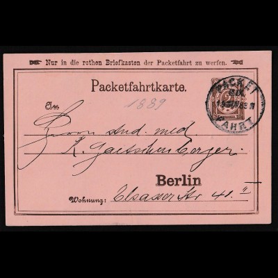 Privatpost, Packetfahrtkarte Berlin,1889, 2 Pfg. Braun, gestempelt.