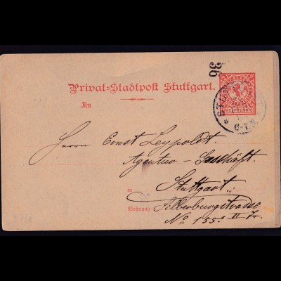 Privatpost, Stadtpost Stuttgart 1888, 2 Pfg. rot, gestempelt.