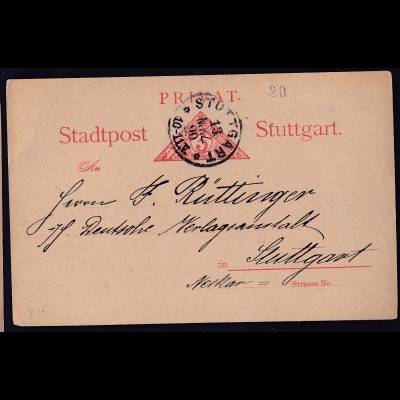Privatpost, Stadtpost Stuttgart 1890, 3 Pfg., gestempelt.