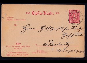 Privatpost, Lipsia-Karte, Lipsia 1895, Ganzsache 2,5 Pf. rot, gestempelt.