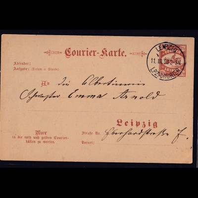 Privatpost, Courier-Karte, Leipzig 1893 , Ganzsache 2,5 Pf, Braun, gestempelt.