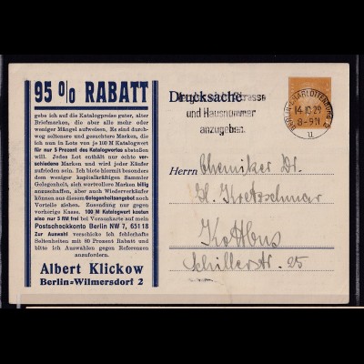 DR., Privatganzsache, Albert Klickow, Berlin, PP 106-B15/01, gestempelt.