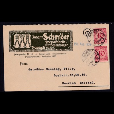 DR. Reklame-Karte, Johann Schmider, Spezialfabrik für Hosenträger, Karlsruhe 