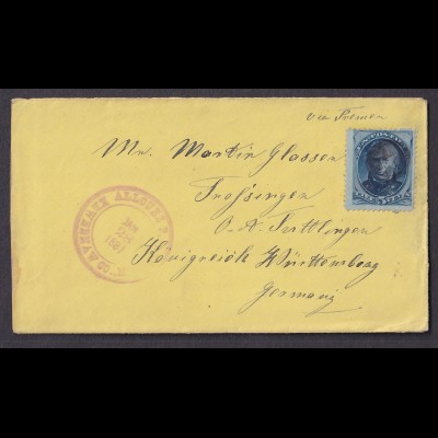 USA-Brief, von Allouez nach Königreich Württemberg 1881
