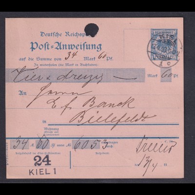 DR. Postanweisung mit Krone-Adler 20 Pf. von 1893