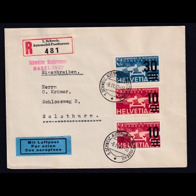 Schweiz, R-Luftpost-Brief nach Solothurn mit Mi.-Nr. 291-292