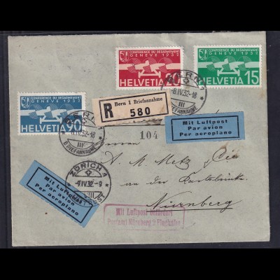 Schweiz, R-Ausland-Luftpost-Brief mit Mi.-Nr. 256,258