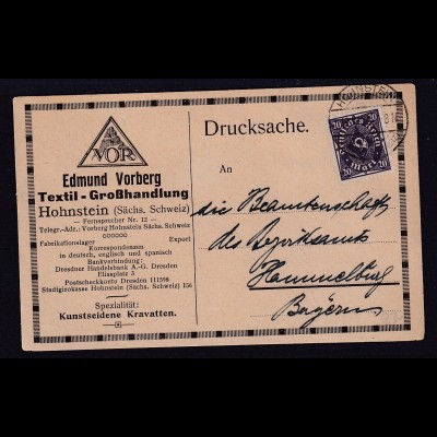 DR., Reklame-Karte, Textil-Großhandlung, E. Vorberg, Hohnstein