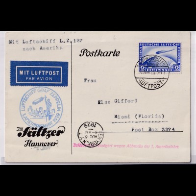 Zeppelin-Brief 1 Amerikafahrt 1929 LZ 127 mit Mi.-Nr. 423