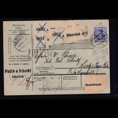 DR. Paketkarte von Elbefeld, mit Mi.-Nr. 87 I+2x 82, 3 x 41 y K, FA. Hovest