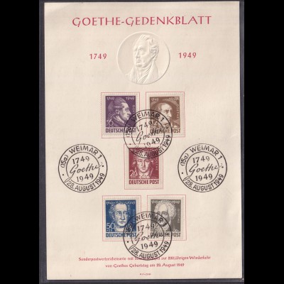 SBZ., Gedenkblatt Geburtstag von Goethe, Mi.-Nr. 234-238 