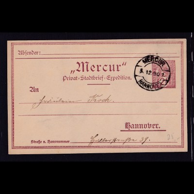 Privatpost, Mercur Hannover 1890, Ganzsache 2,5 Pf., gestempelt