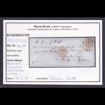AD. Preußen, Damen-Brief mit EF. Mi.-Nr. 18a (Siehe Befund von Brettl).