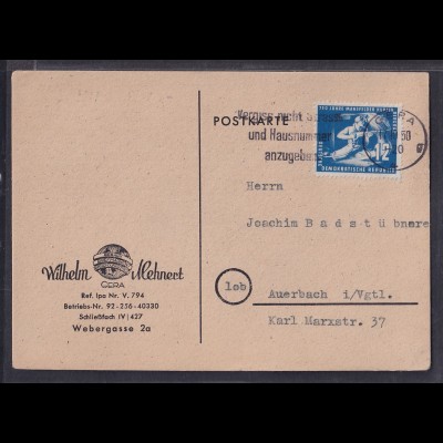 DDR., Fernkarte mit EF. Mi.-Nr. 273