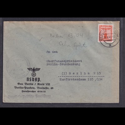 DR. Dienst-Brief innerhalb Berlin von 13.4.45 mit EF. Mi.-Nr. D 160