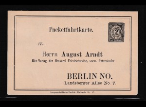 Privatpost, Packetfahrtkarte Berlin, 2 Pfg Braun mit Zudruck, ungebraucht.