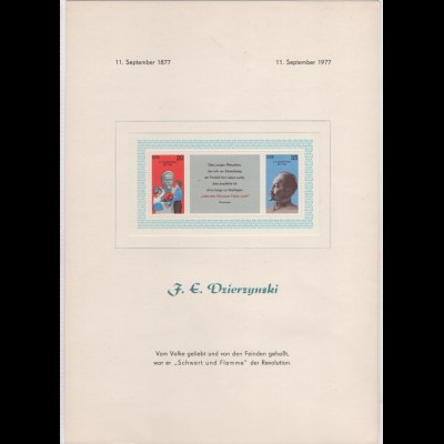 DDR - Gedenkblatt, F.E.Dzierzynski , kann im Katalog nicht finden