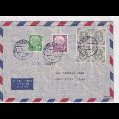 Bund, Ausland-Luftpostbrief mit Mi.F. Mi.-Nr. 127/127 4er Block u.a.