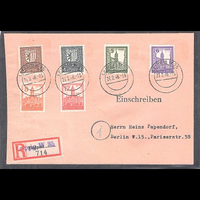 SBZ. West-Sachsen Mi.-Nr. 150-155 y als R-Brief, gelaufen mit AK-St.