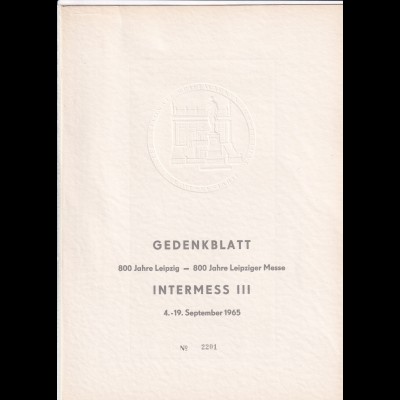 DDR - Gedenkblatt, 800 Jahre Leipziger Messe