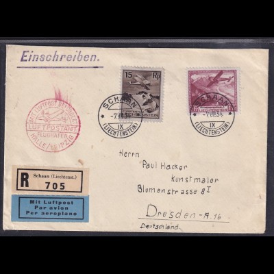 Leichtenstein, R-luftpost-Auslandbrief Mi.F Mi.-Nr. 108+113