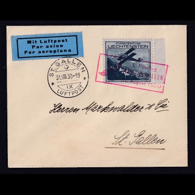 Liechtenstein, Luftpostbrief mit EF mit Mi.-Nr. 111