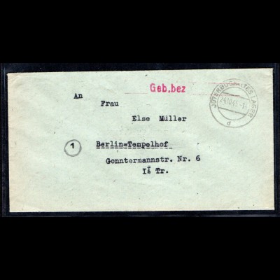 SBZ. Gebühr bezahlt von Jüterbog Altes Lager von 24.10.1945
