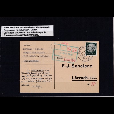 DR., Bestellkarte aus dem Arbeitslager Mackensen 