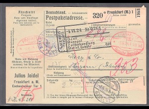 DR., Ausland-Paketkarte mit Gebühr bezahlt aus Frankfurt/Selbstbucher
