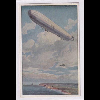 DR., Zeppelin-Künstler-Karte " Wacht an deutscher Ostseeküste" 1915