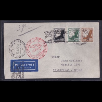 DR.,Zeppelin-Brief Südamerika Fahrt mit Mi.-Nr. 533 + 535 + 537