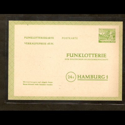 Berlin 1952, Funkloterie-Postkarte Mi.-Nr. FP 3 ungebraucht, Befund SchlegelBPP