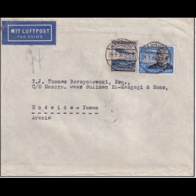 DR., Flugpostmarke auf Luftost-Auslandbrief mit Mi.F. Mi.-Nr.539 y FA. Schlegel