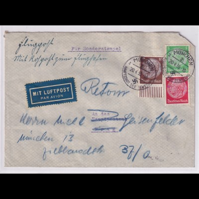 DR.,Rohrpost München , Ausland-Luftpostbrief von münchen nach Prag