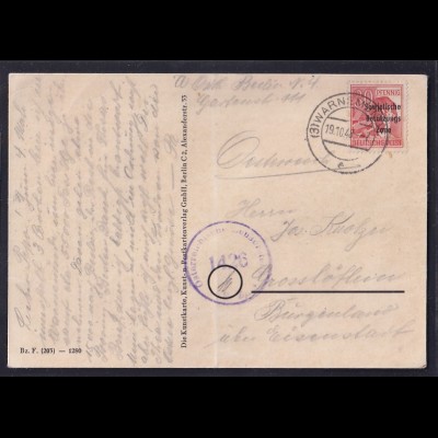SBZ.,Mi.-Nr. 192 als Ausland-Karte gelaufen, zensiert.