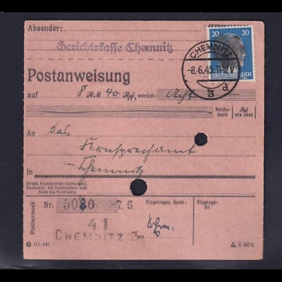 SBZ., Säch. Schwärzung, Postanweisung mit EF. AP. 791 von Chemnitz