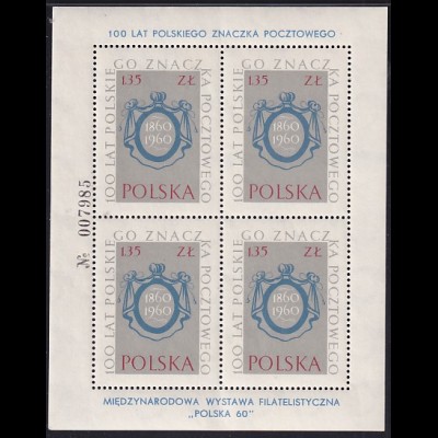 Polen, 100 Jahre polnische Briefmarken Kleinbogen Bogen 1960 Mi.-Nr 1151-1155