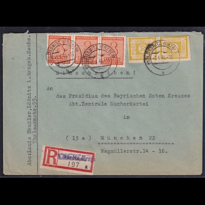 SBZ., West-Sachsen, R-Fern-Brief mit MiF Mi.-Nr. 130 y u.a.
