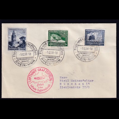 DR., Zeppelin-Karte, Fahrt in der befreite Sudetenland mit Mi.-Nr. 682, 669-670