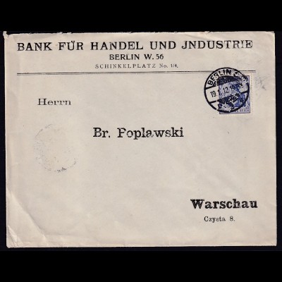 DR., Auslandbrief von Berlin nach Warschau mit Firmenlochung