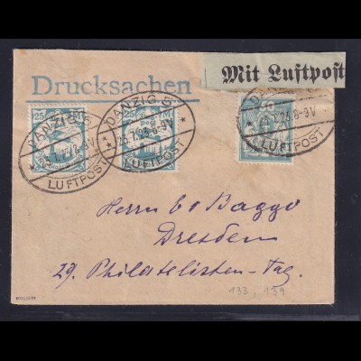 Danzig,Fern-Luftpost-Drucksache Mi.-Nr. 2x 133 + 139, sign. SchülerBPP.