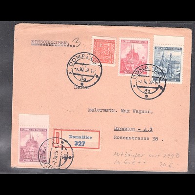 B&M R-Brief nach Dresden mit Mitläufer Mi.-Nr. 279 B