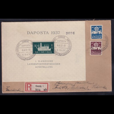 Danzig, R-Auslandbrief mit MiF, Mi.-Nr. Block 1, 267.268