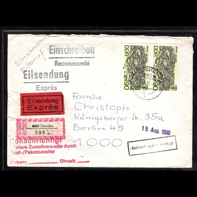 DDR. R-Eilbote-Brief mit MeF.. Mi.-Nr. 3165, Ak-Stempel.