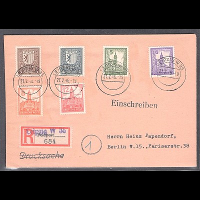 SBZ. West-Sachsen Mi.-Nr. 150-155 Y als R-Brief, gelaufen mit AK-St.