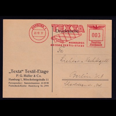 DR. Reklame-Karte, Texta Textil-Etage, P.G Müller & Co. Hamburg