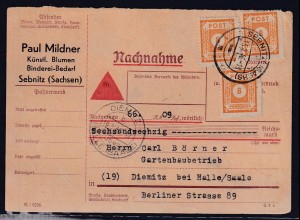 SBZ-Ost-Sachen, Mi.-Nr. 3x 59a auf Nachnamekarte, FA. Ströh